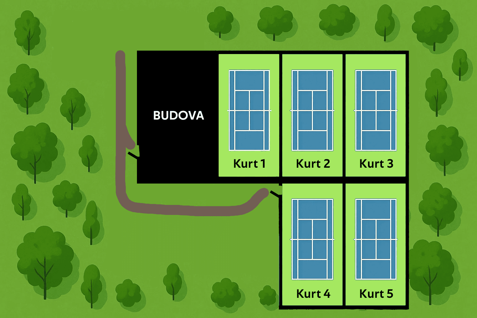 Mapa uskupení tenisových kurtů
